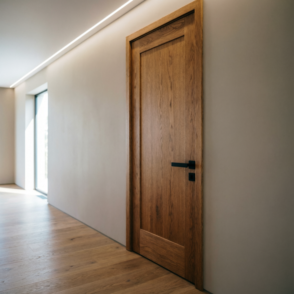 Massivholz Innentür aus Eiche mit schwarzem Griff